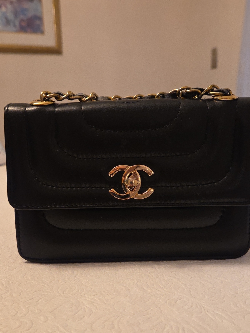 CHANEL Black Quilted Leather Shoulder Bag with Gold Hardware
